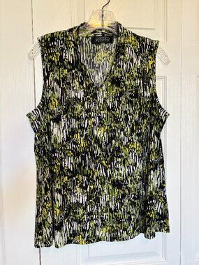 Kasper Lime Green Black Abstract Sleeveless Layering Shell Tank Top - Size PL